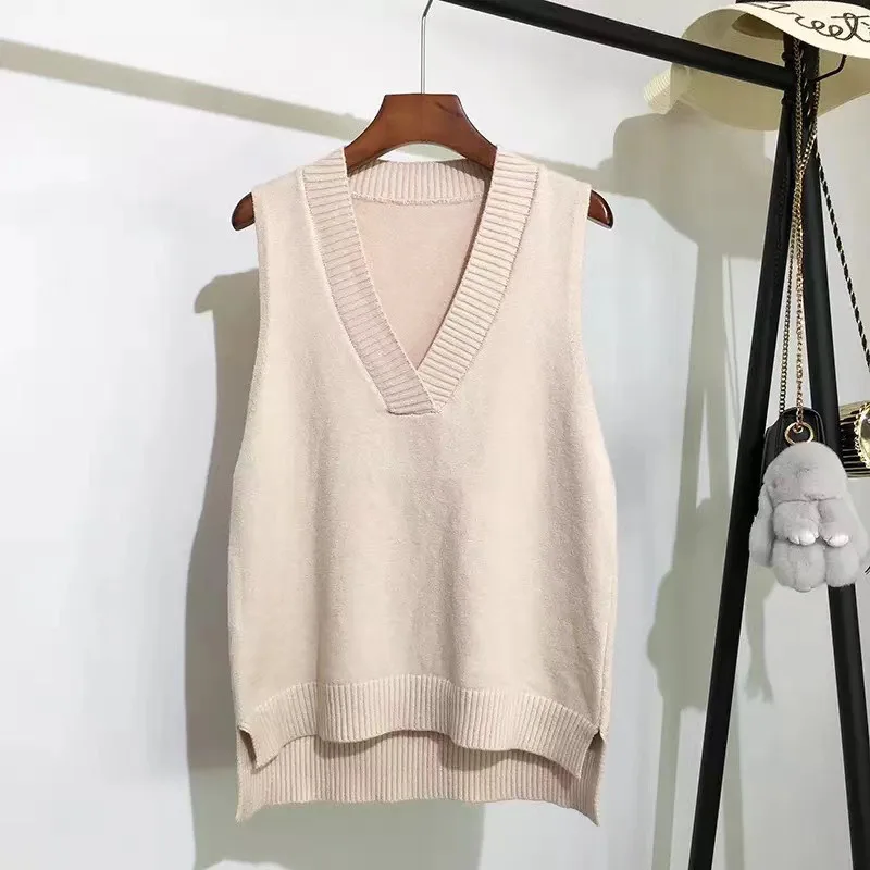 

12 Colors V-neck Knitted Vest Fashion Women's Sweater Autumn and Winter New Korean Loose Wild Sweater Vest Sleeveless Sweater