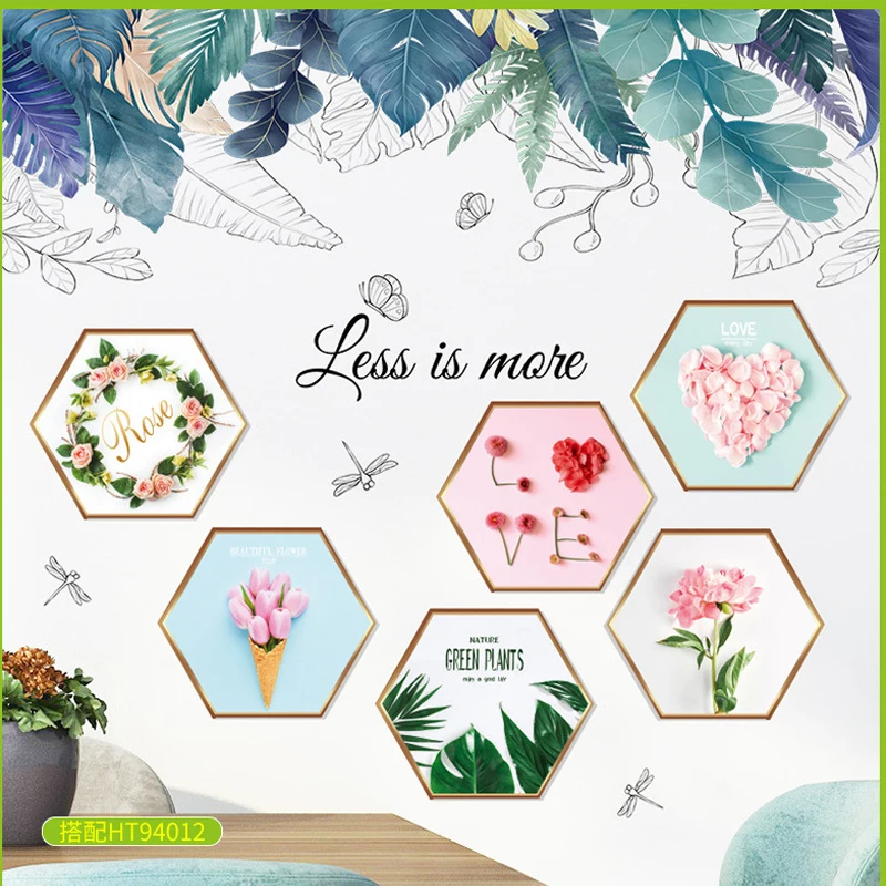 Тропический кактус зеленые растения фоторамка шестигранная Наклейка на стену