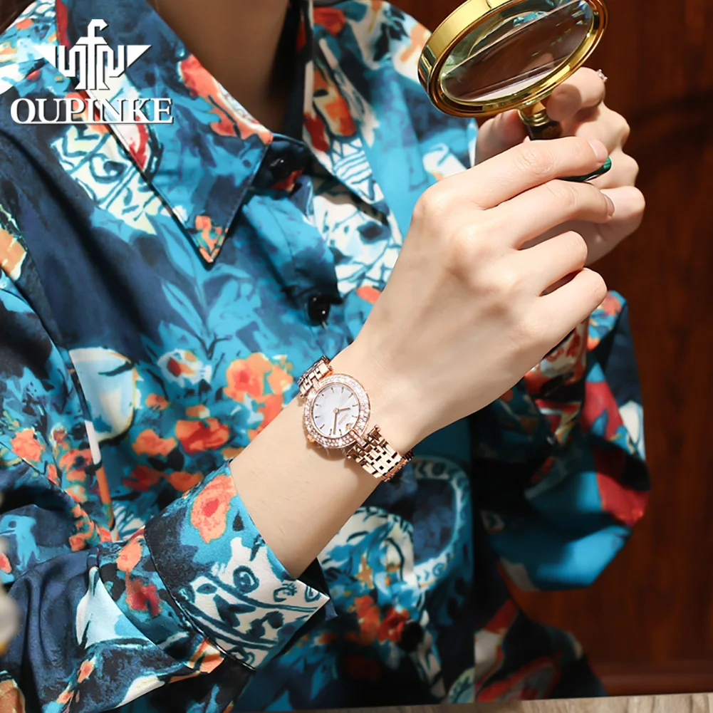 

OUPINKE Watch For Women Swiss Movement Top Brand Luxury Sapphire Mirror Watches Top Gift Suit Quartz Lady Wristwatches