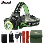 Светодиодный налобный фонарь XM-L T6 с датчиком, Головной фонарь с аккумулятором на Micro USB, портативный светильник для кемпинга