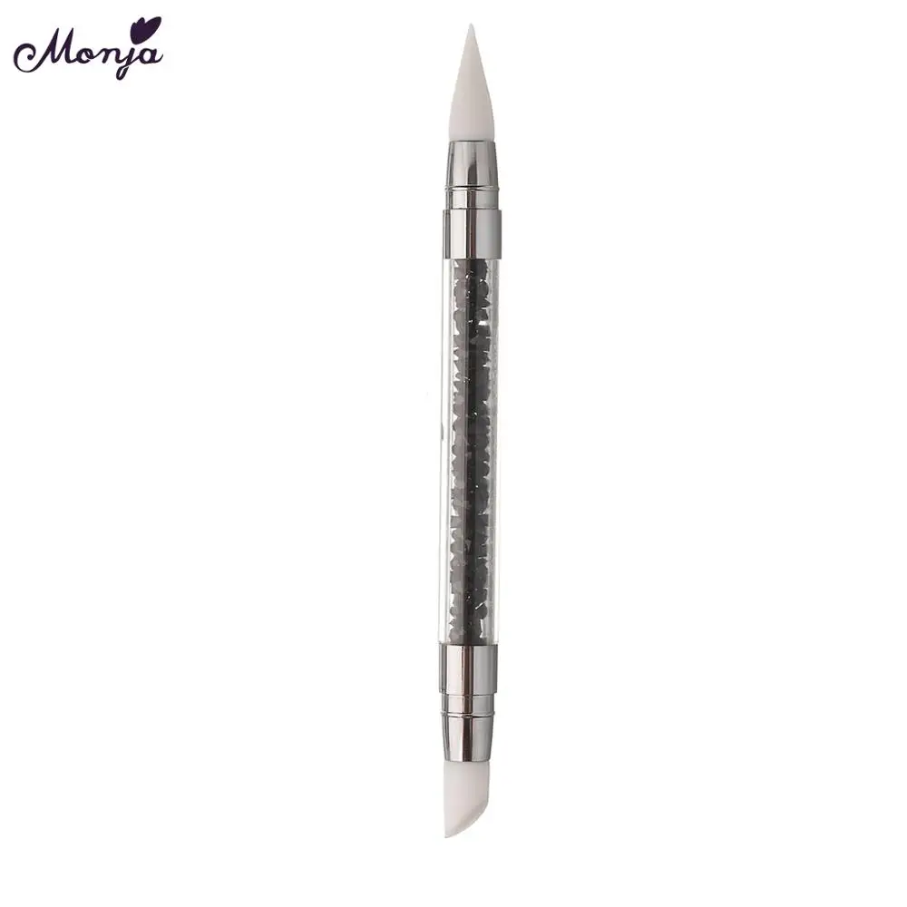 Monja двухсторонняя кисть со стразами и кристаллами для дизайна ногтей силиконовая