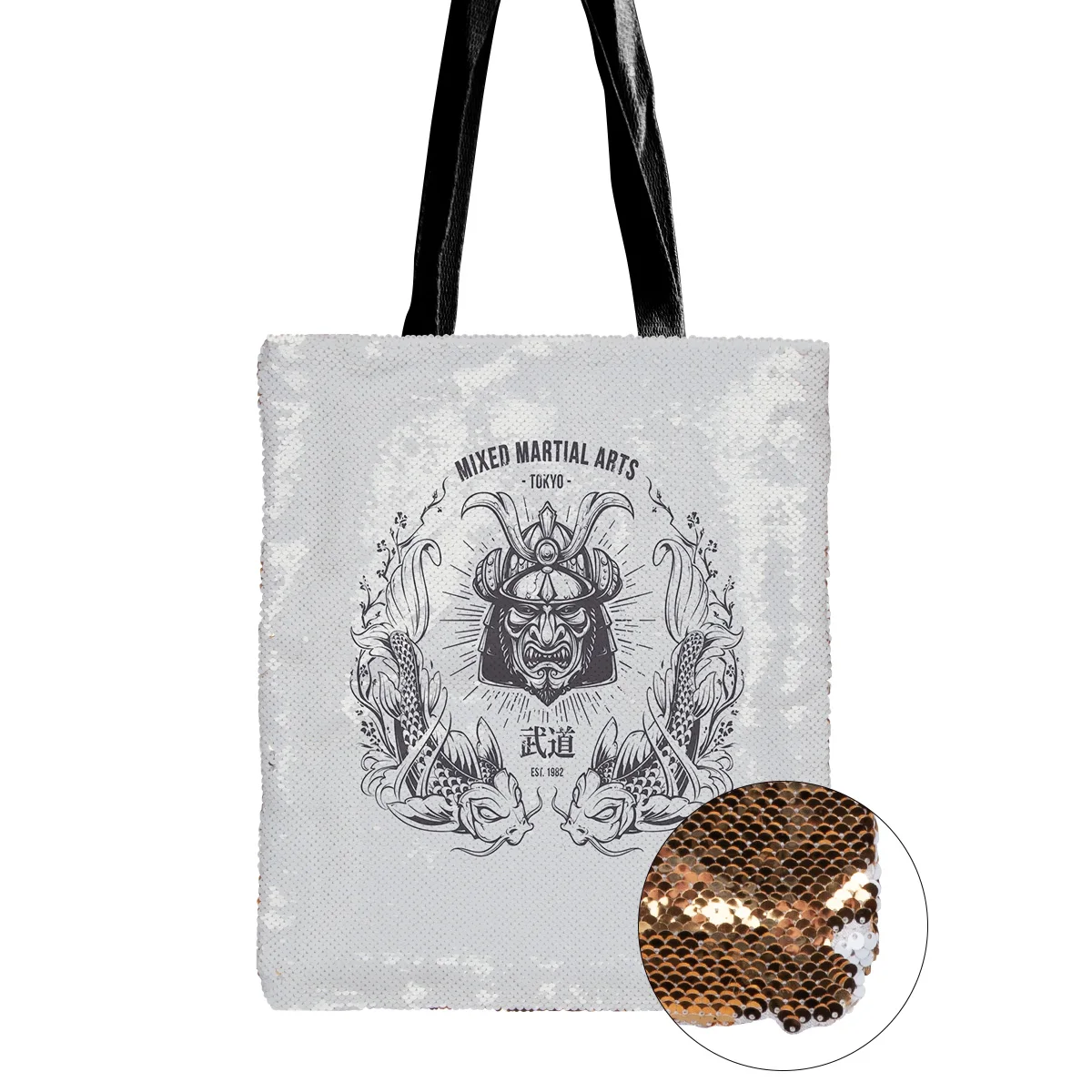 Японская сумка на плечо с воином самурая Новая тканевая двусторонняя одно