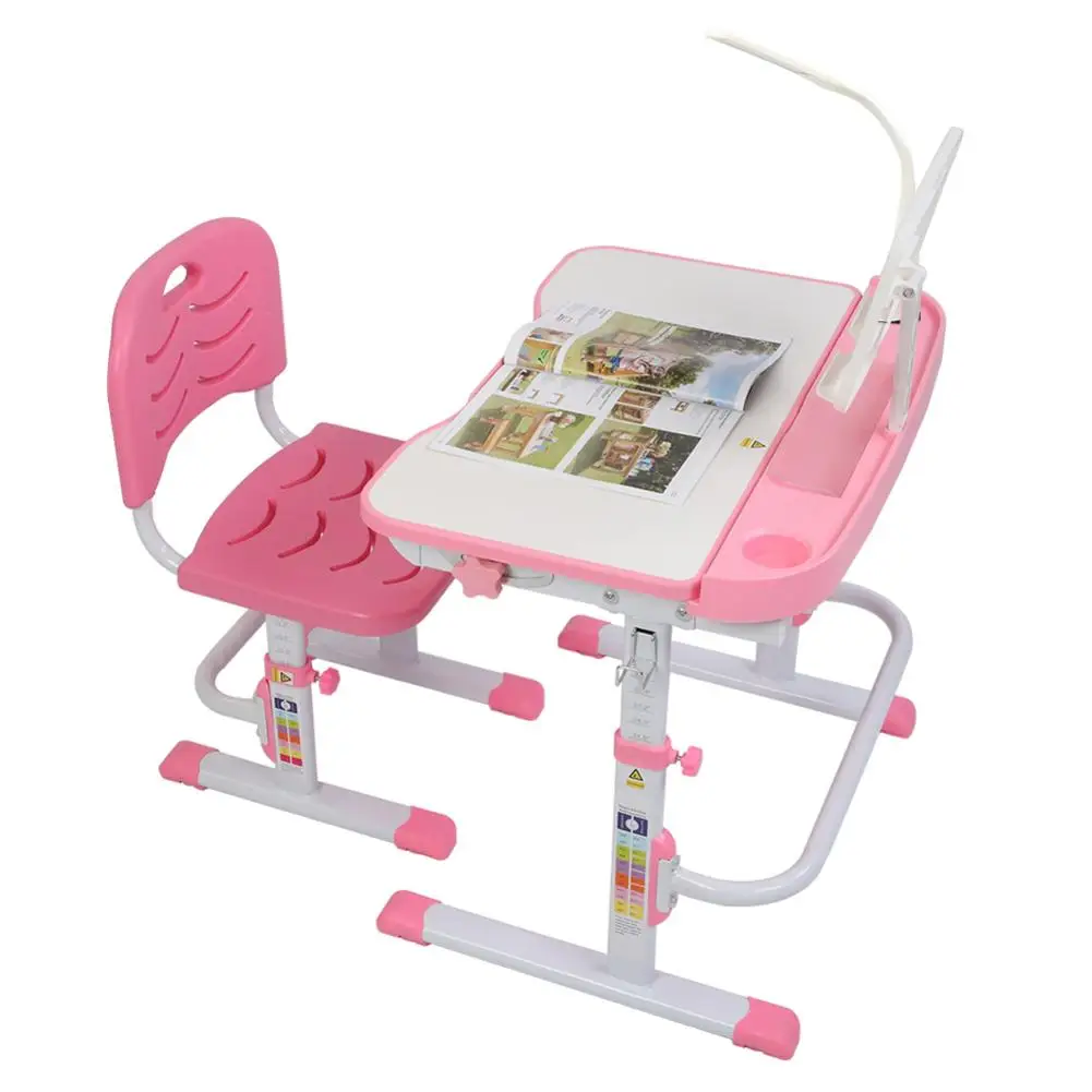 

70CM Lifting Table Top Can Tilt Children Learning Table And Chair Pink (With Reading Stand USB Interface Desk Lamp)