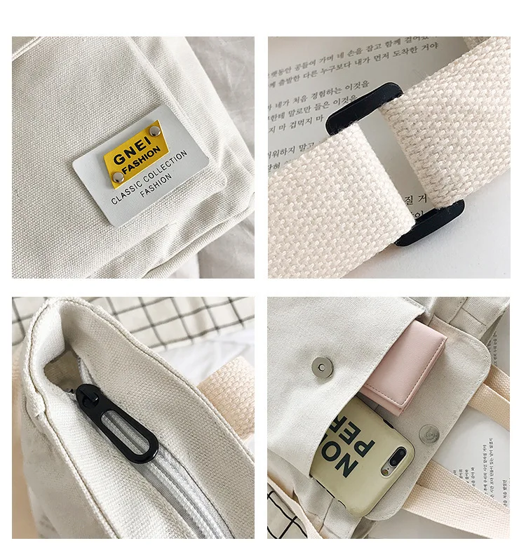 

Women Canvas Crossbody Bags Portable Handle Hangbags Bucket Decorative Girl Zipper Shoulder Messenger Bag for Travel Shopping