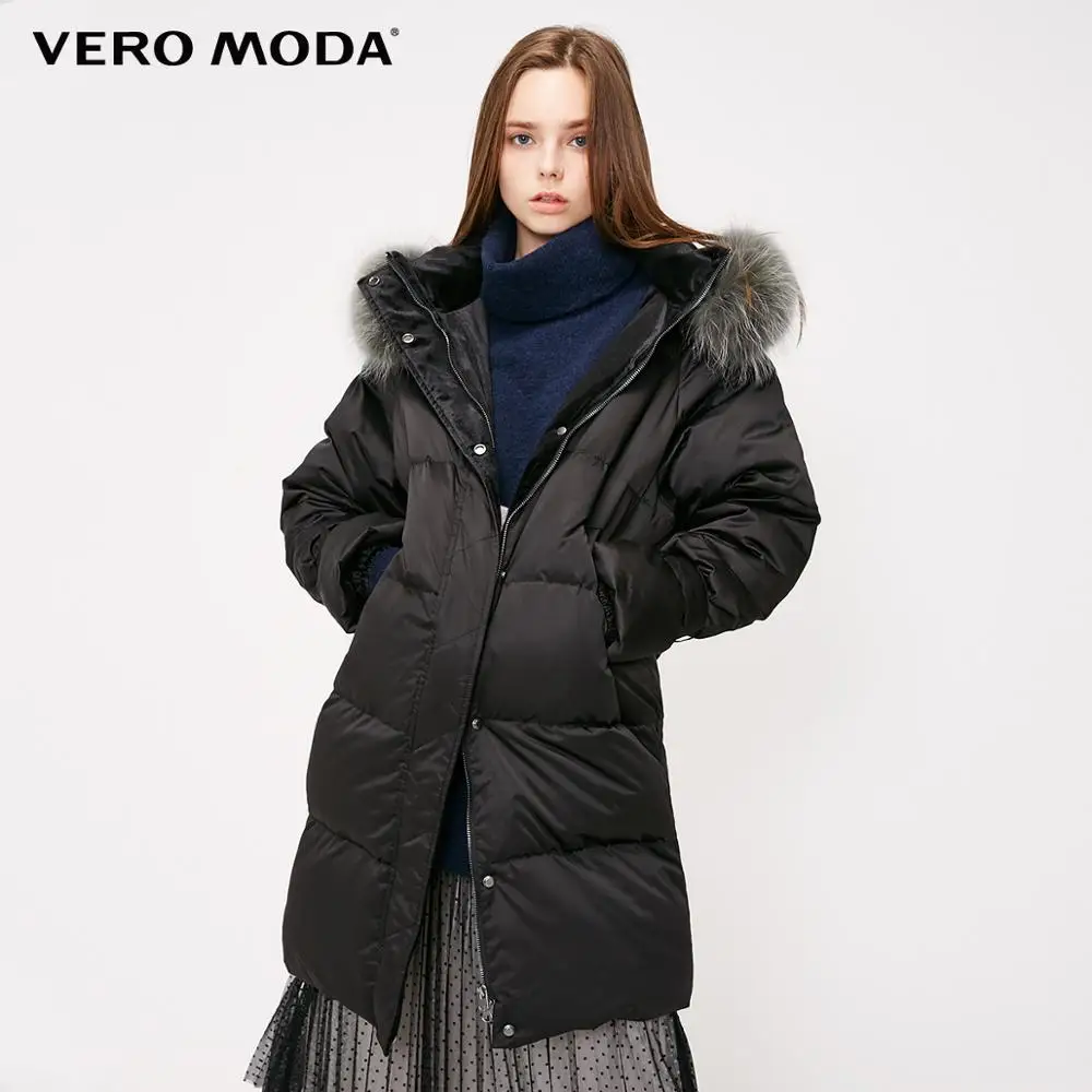 Vero Moda женский пуховик средней длины с капюшоном из меха енота | 318412537