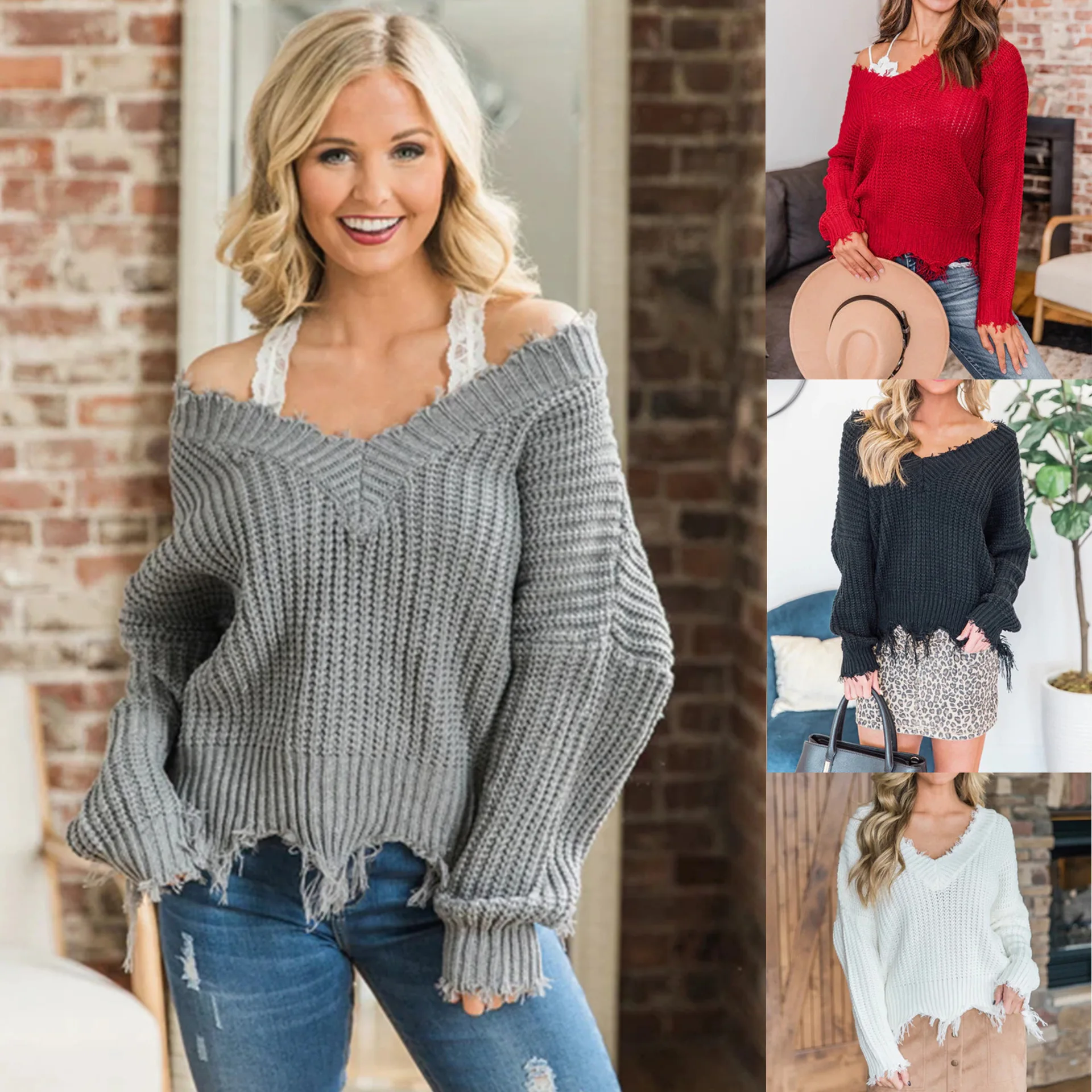 Женский осенний и зимний свитер сексуальный глубокий v образный вырез толстый