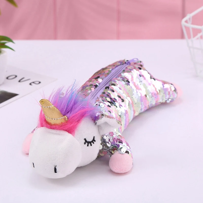 

Unicorn School Supplies Kawaii and Cute Sequin Pencil Case Plush Estuche Escolar Trousse Scolaire Stylo Pencil Box Pencilcase