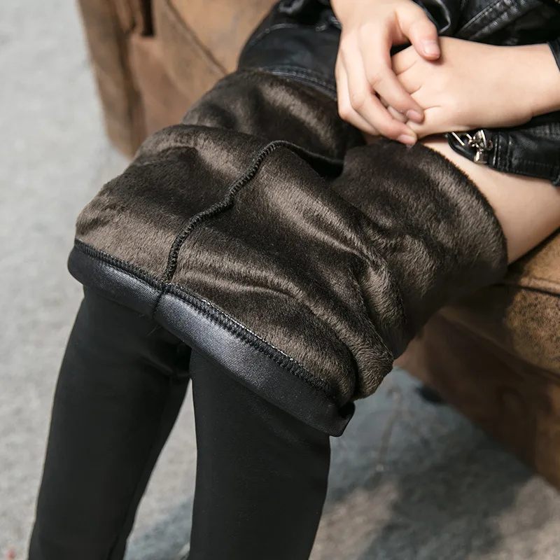 Зимние леггинсы для маленьких девочек черные плотные теплые из искусственной