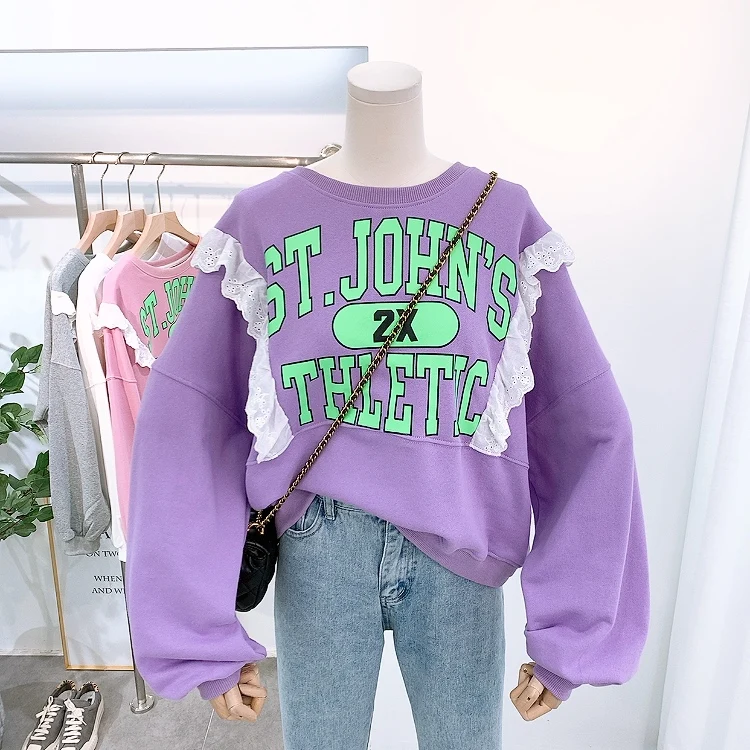 Вышитая кружевная свободная толстовка свободный свитер от ветра для женщин