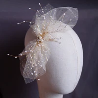 champagne gold silk gauze head flower headdress headwear bridal short veils with comb super fairy bride dress accessories