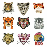 large embroidery big tiger lion cats leopard animal cartoon patches for clothing he 2