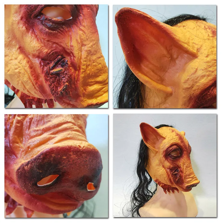 

Funny latex pig head mask role play costume accessories mask horror long hair pig head full face mask