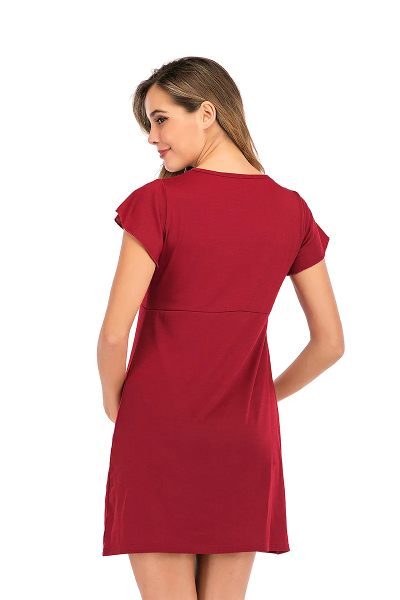 

2020 hot sale Fashion lace stitching mother breastfeeding dress pregnant women pajamas short sleeves elegant dress summer dress