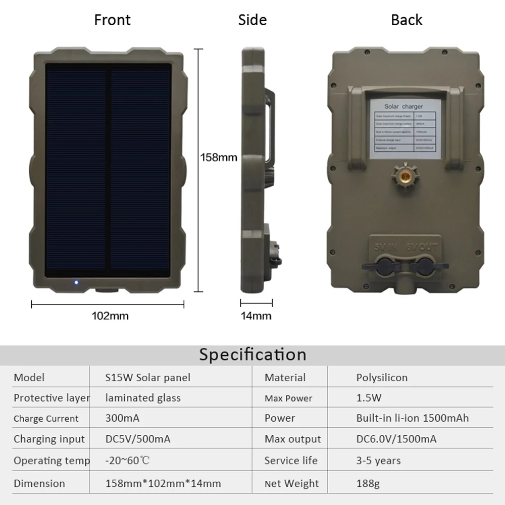 

Solar Power Panel Hunting Camera Charger External Battery Solar Charging For Wild Camera Outdoor Hiking Camping