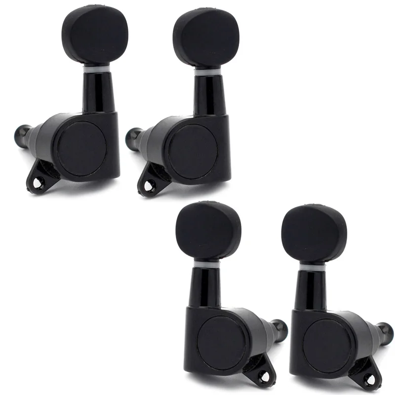 

4pcs Ukulele Tuning Pegs Small oval Concave Button Sealed-gear String key Machine Tuners Heads Black/Silver