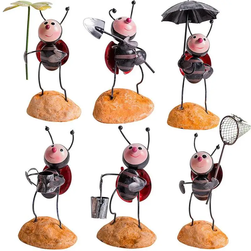 

6PCS Metal Insect Statue Cartoon Animal Sculpture Metal Art Great For Garden Yard Bookshelf Decor Home Accessories Room Decor