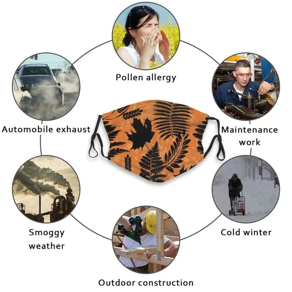 

Autumn Print Reusable Mask Pm2.5 Filter Face Mask Kids Autumn Pattern Patterns Orange Yellow Black Leaf Leaves Tree Trees Grass
