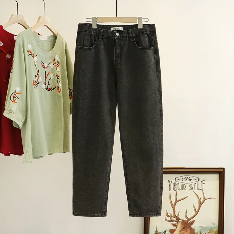 Женские джинсы размера плюс повседневные штаны-шаровары с высокой талией весна
