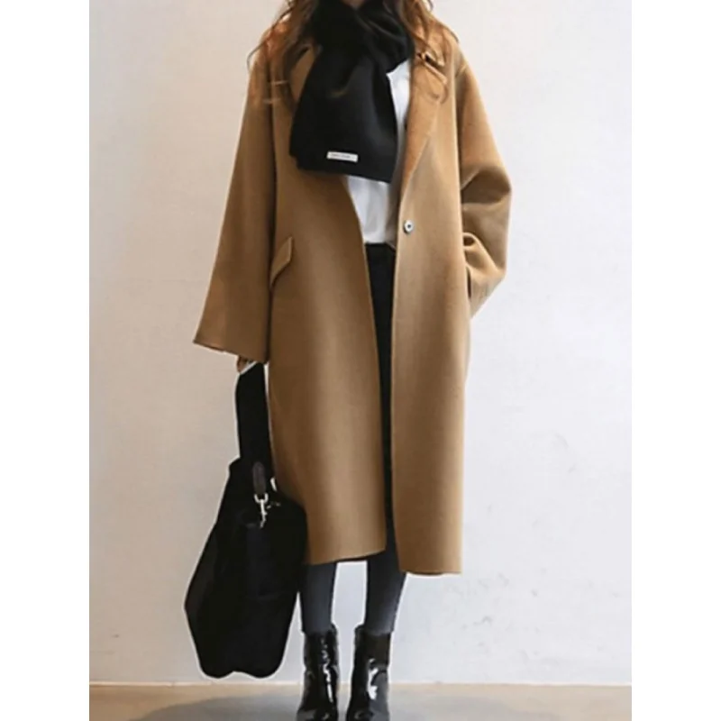 

Women's Camel Double-faced Cashmere Coat Long Section 2021 Autumn Winter New 100% Wool Korean Loose High-end Fashion Jacket YR10