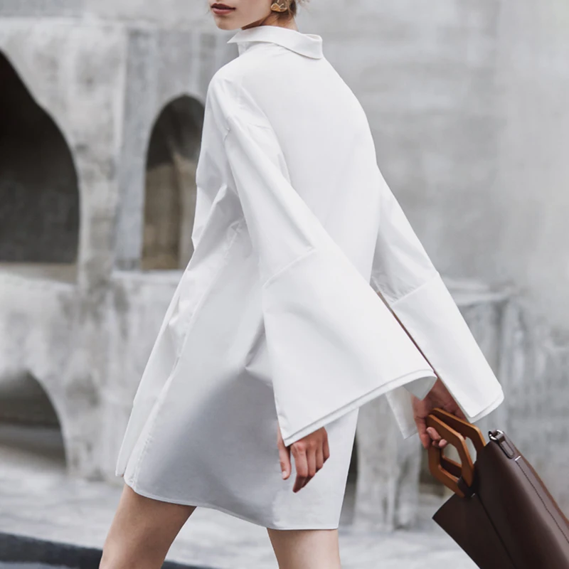 CHICEVER корейское свободное прямое платье-рубашка для женщин воротник с отворотом