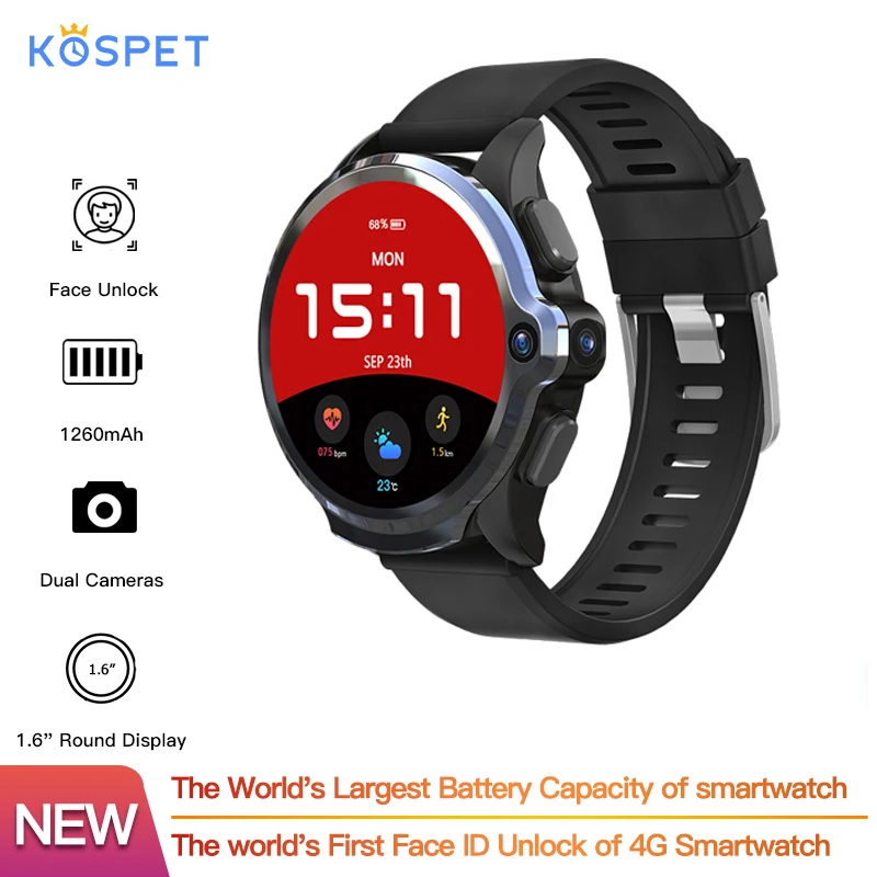 Смарт часы KOSPET Prime 4G 3G 32G 1260 мАч батарея двойная камера Face ID unclok 1 6 дюймов Android gps