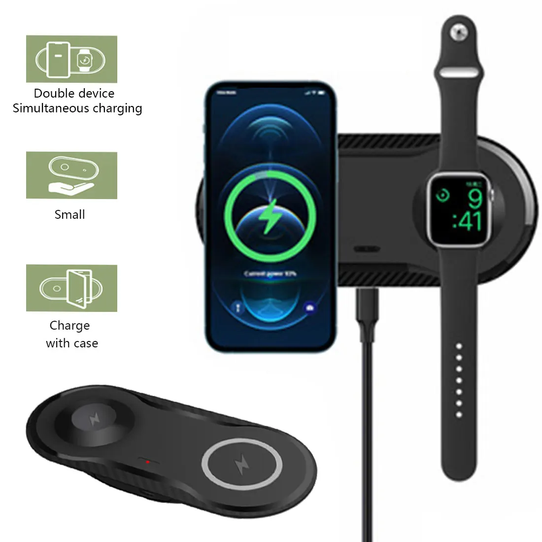 

15W Dual Fast Charging Dock Station Double Qi Wireless Charger Pad for iPhone 12 11 XS XR X 8 AirPods Pro Samsung S20 S10 S9
