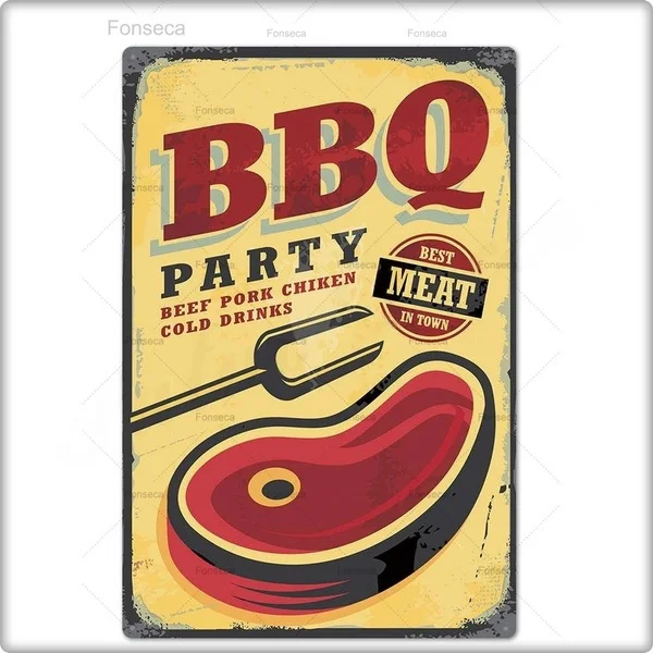 

BBQ Sign Metal Tin Sign Plaque Metal Wall Decor For Barbecue Bar Pub Kitchen Party Zone Vintage Metal Signs Iron Painting 20x30