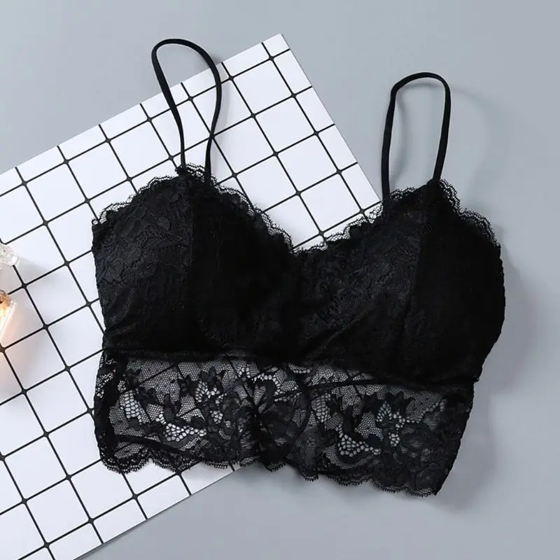 

Womens Floral Lace Bralette Seamless Cross Strappy Braids Bustier Solid Crop Top X3UE