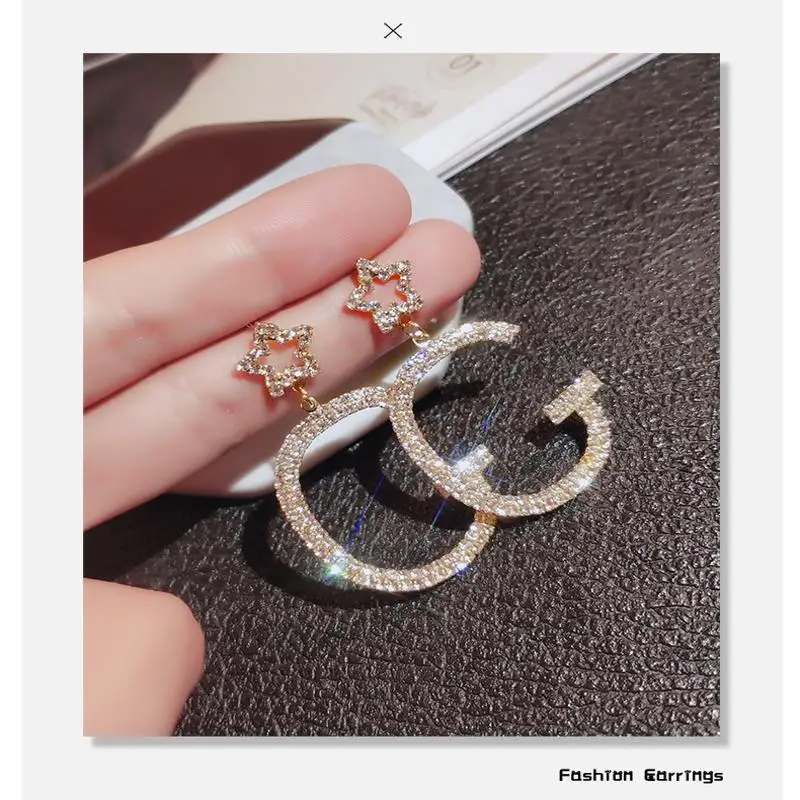 

Duoying 2020 Fashion Brand Crystal Letter G Star Drop Earrings Precision Inlay Gold Rhinestone Earrings for Women Wedding Jewelr