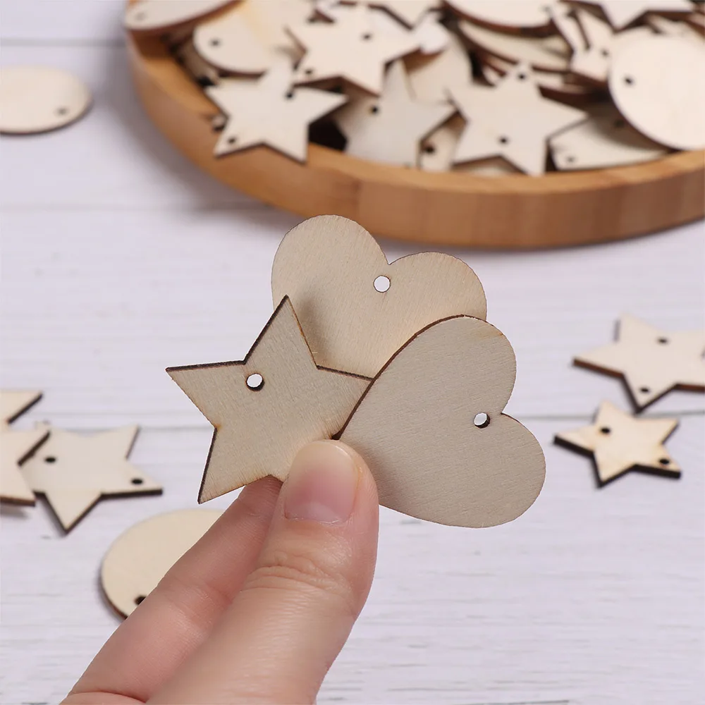 Лидер продаж 50 шт. необработанных пустых звездочек/сердечек/круглых деревянных