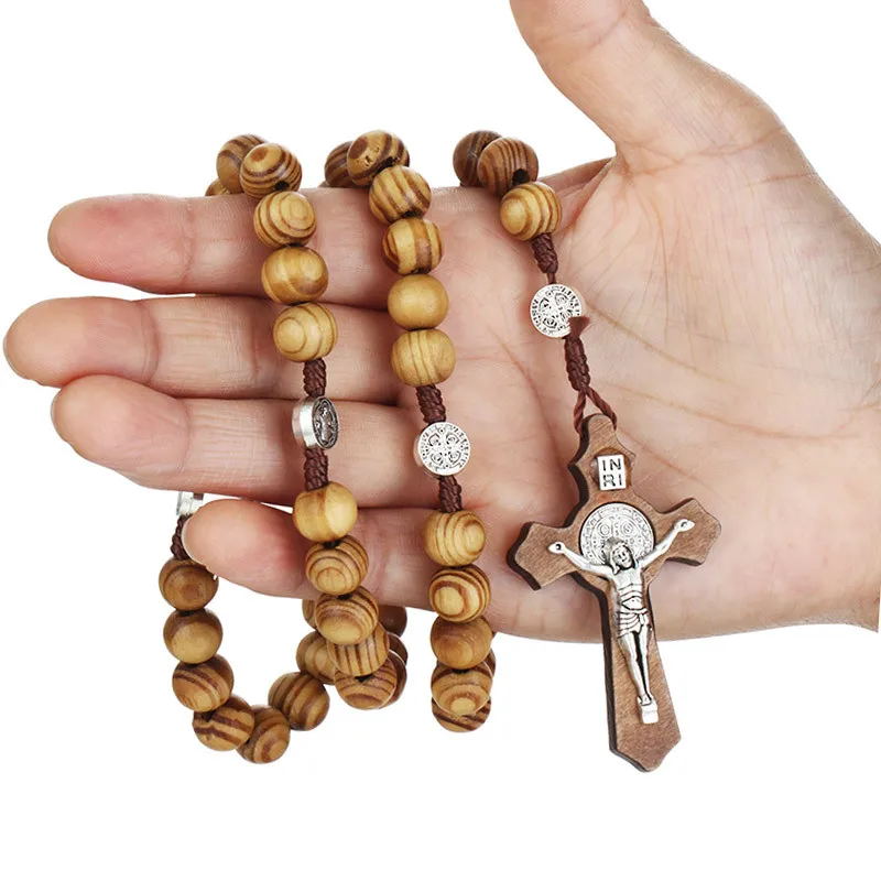 

Fashion Handmade Rosary Prayer Necklace Catholic Jewelry Religious Beaded Choker Hand-woven Cross Rosary Necklace