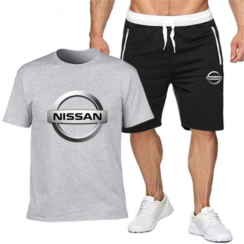 

popular new Nissan car logo printed pure cotton men's T-shirt + Sports Shorts Set high quality pures T shirt sport running