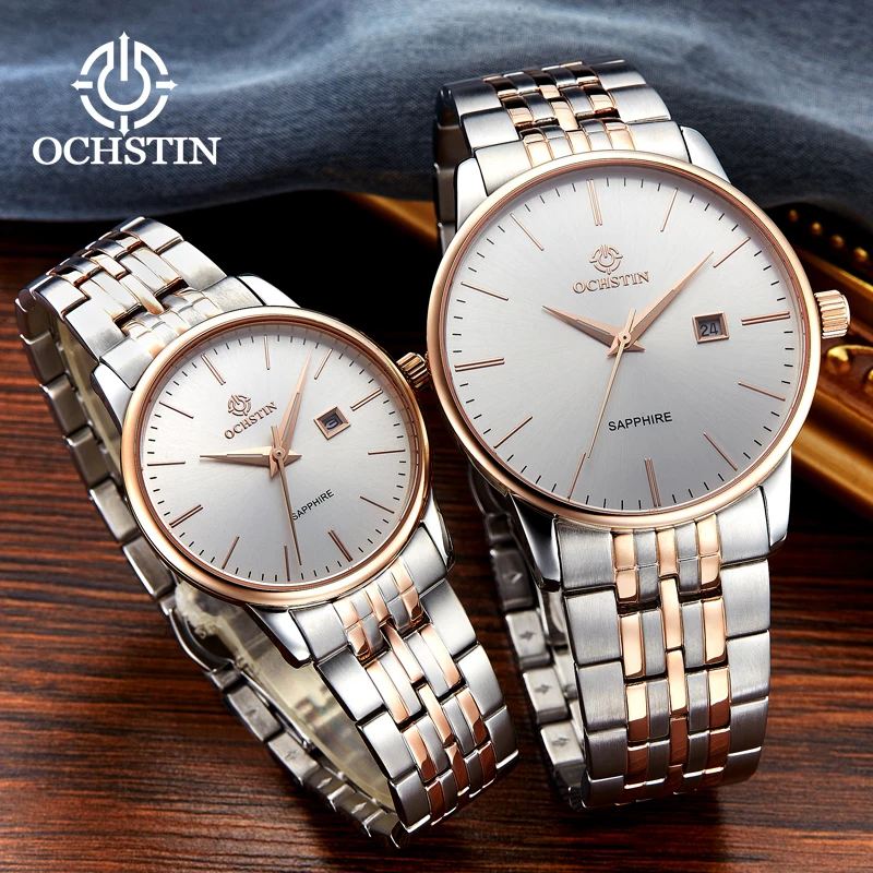 OCHSTIN Top Brand Luxury Couple Watch Men Women Stainless Steel Fashion Casual Quartz Wristwatches Clock Lovers Watch Waterproof