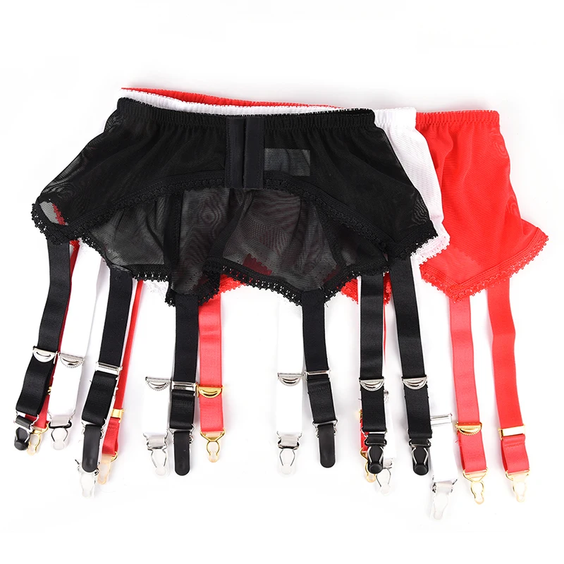 Женский сексуальный пояс-подвязка с 6 широкими лямками роскошный сеткой черный