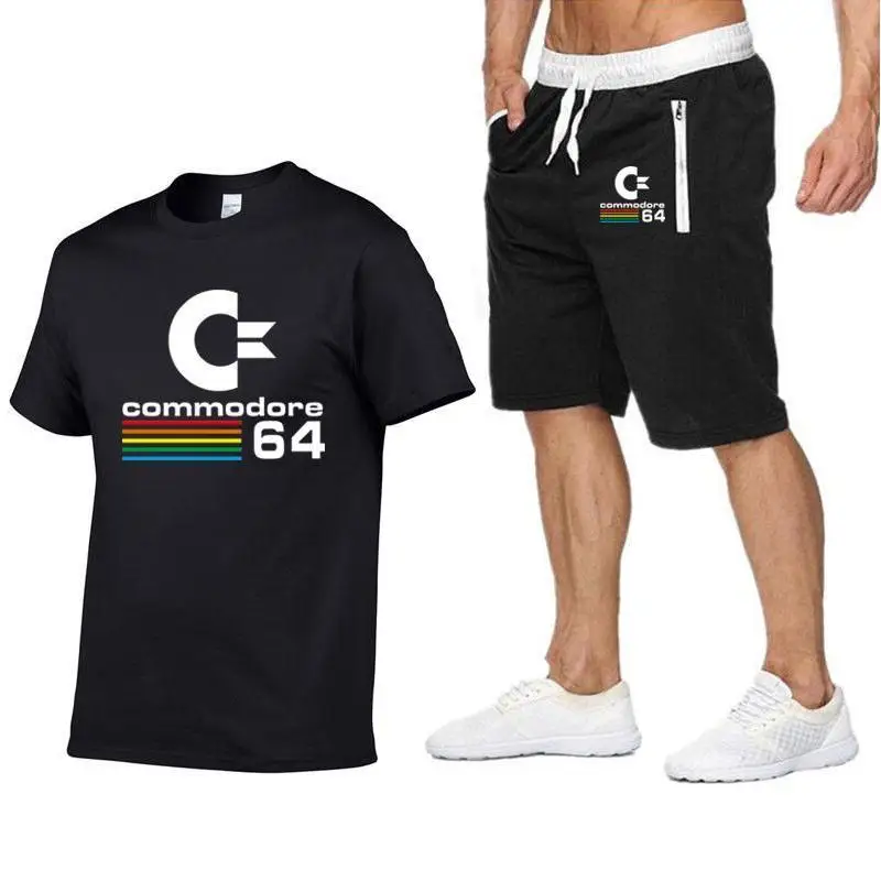 

Commodore 64 T Shirt Men Short Sleeved T-Shirt+Shorts Set Beach Casual Tee Shirts C64 High Quality Printed T-Shirts Sportswears