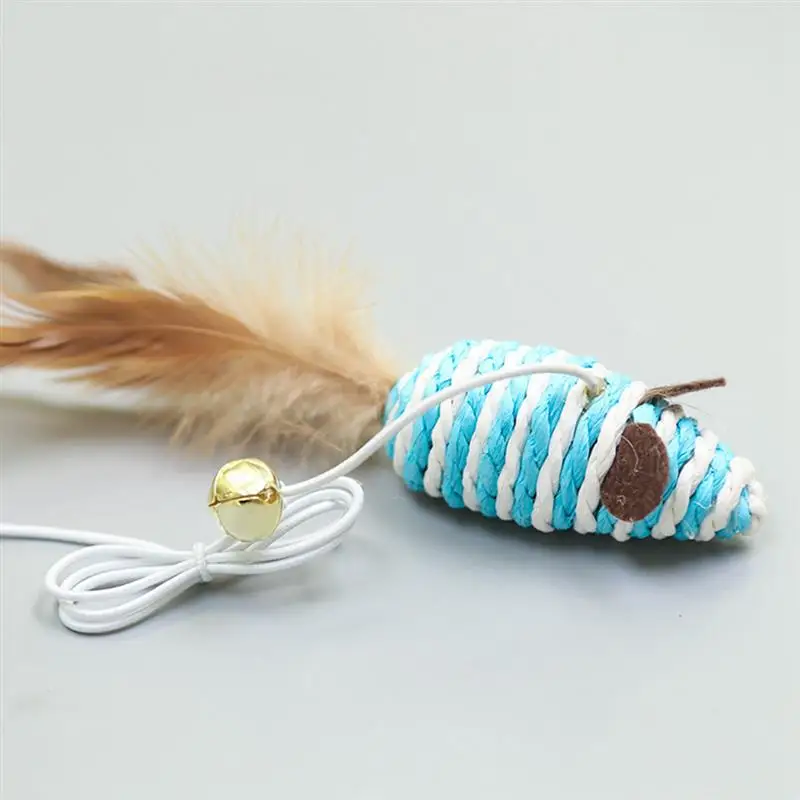 

1pc Cat Teaser Toy Wooden Faux Feather Mouse Shape Cat Teaser Wand Cat Training Toy Pet Supplies Cat Favors Random Color