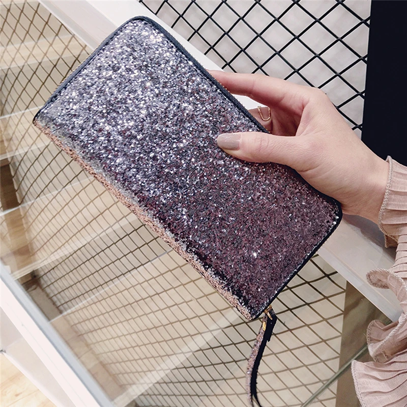 

Luxury Women Long Wallet Sparkly Sequined Clutch Glitter Pu Leather Ladies Phone Bag Card Holder Coin Purse Female Wallets