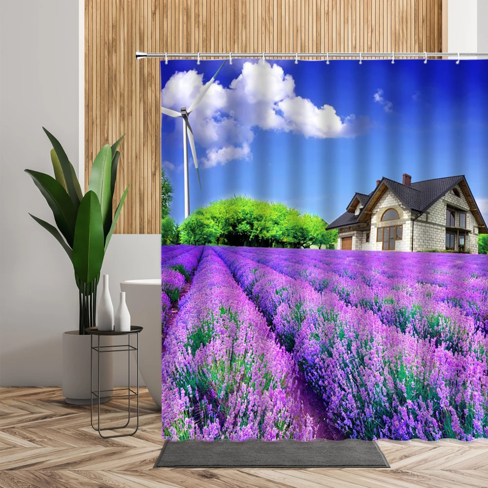 Фиолетовый цветочный ландшафт для душа Искусственные цветы лаванды с принтом