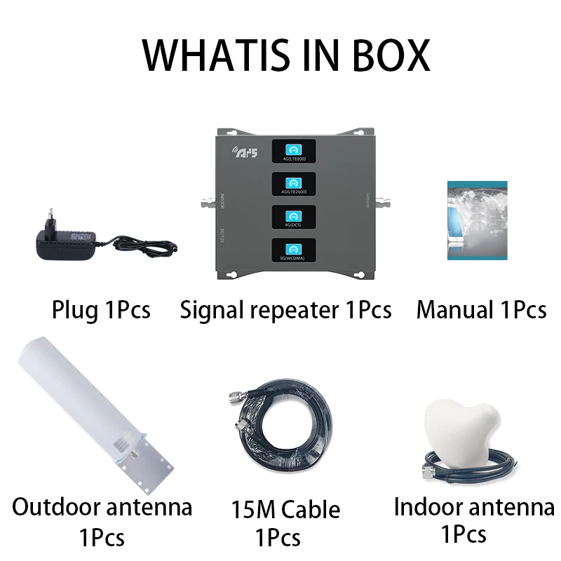

2G 3G 4G Four Band Cellular Repeater GSM DCS LTE WCDMA 800 900 1800 2100MHz Cell Phone Booster Mobile Signal Amplifier Set