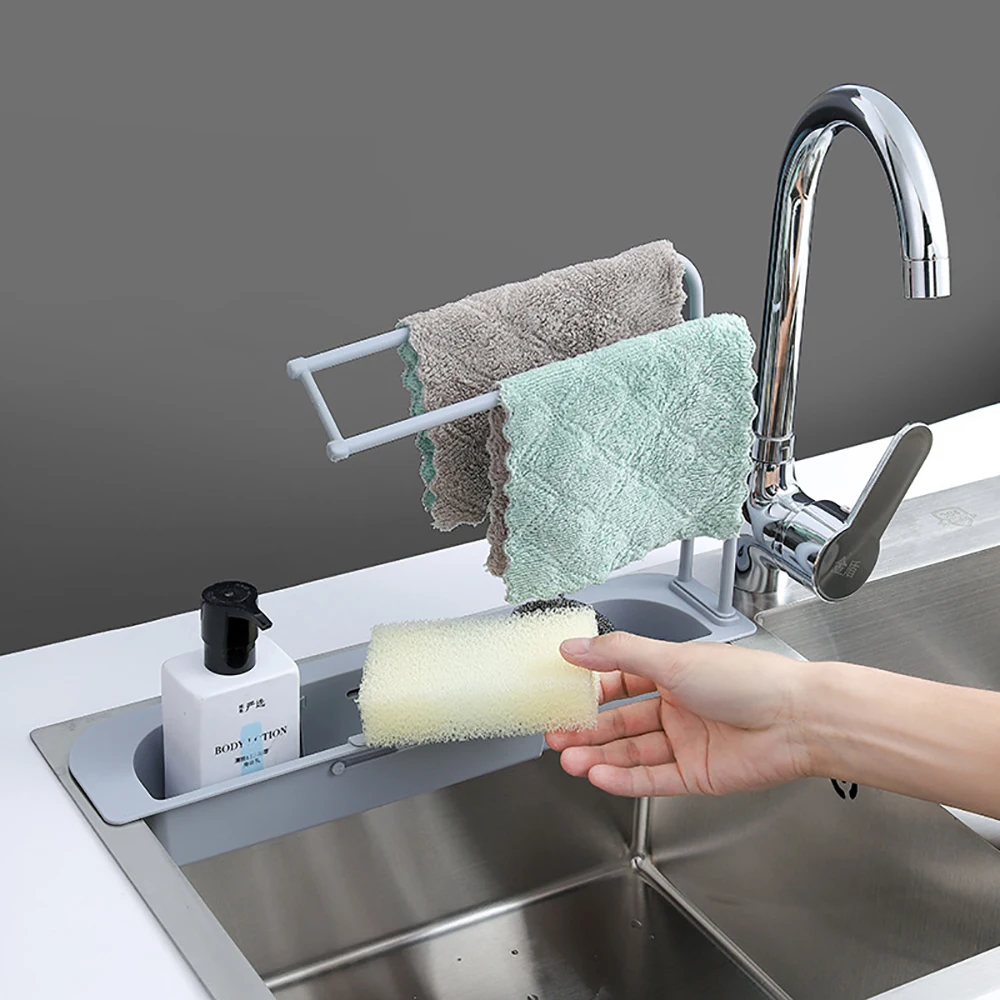 

New Kitchen Punch Free Hollow Storage Drain Rack Telescopic Sink Sponge Drain Basket Wipe Storage Shelf Kitchen Accessories