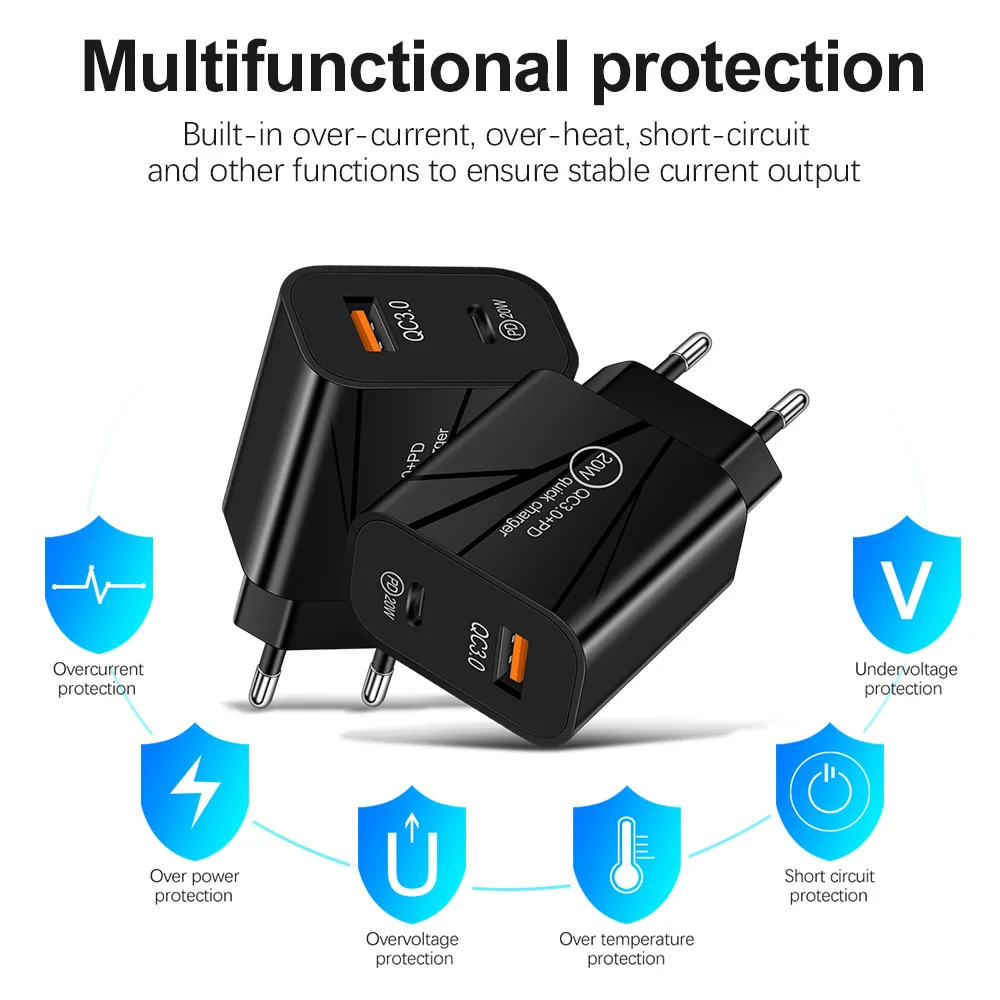 Зарядное устройство AIXXCO PD 20 Вт USB Type-C EU адаптер быстрая зарядка телефона для iPhone 12