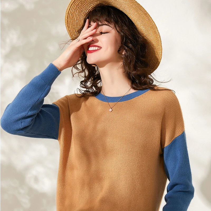 

Hot Sale Winter Patchwork Sweaters for Women 100% Cashmere and Wool Knitting Thick Pullovers ladies Jumpers Knit Clothes