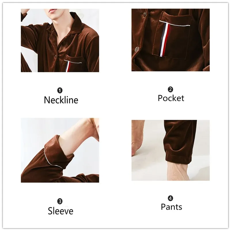 Мужская пижама Золотая Бархатная с длинным топом и длинными штанами эластичной