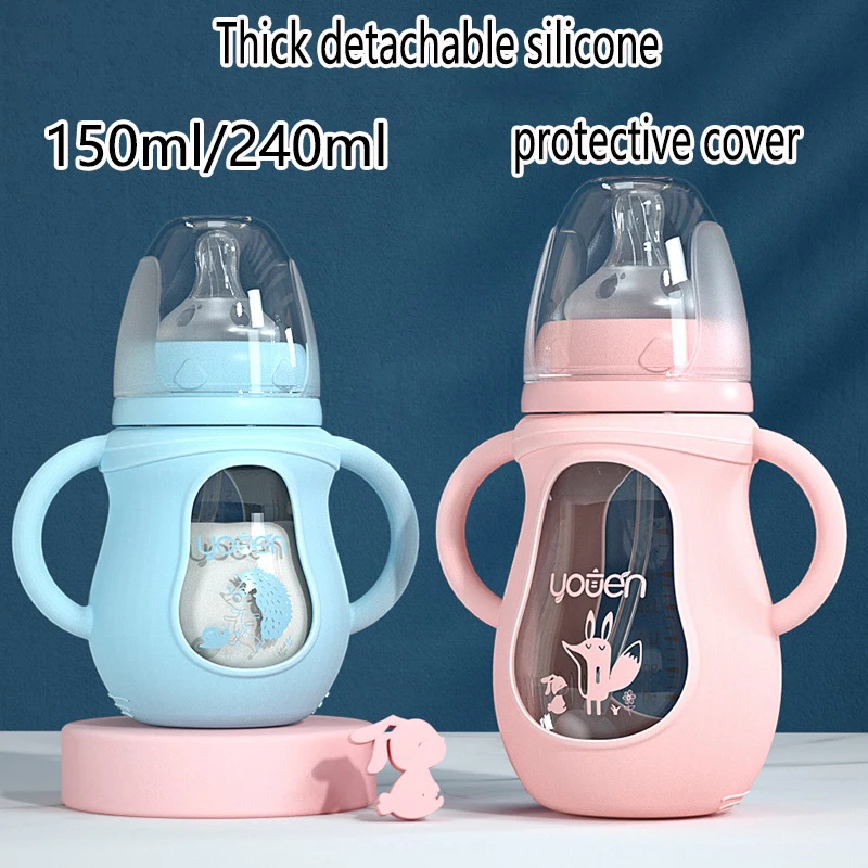 

Mother and baby cute baby thickened silicone milk bottle food grade children's non-slip cup with handle without BPA