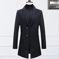 business plus size mens black striped woolen overcoat long length 60 wool coat windbreaker streetwear casual autumn winter top