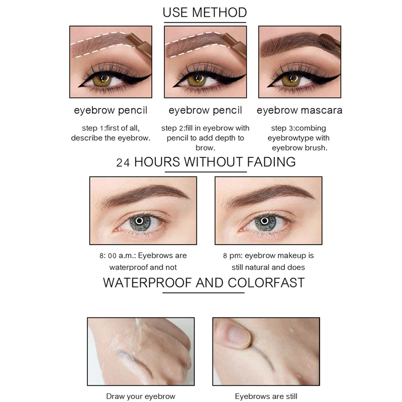 2 в 1 карандаш для бровей натуральный стойкий макияж профессиональная ручка и