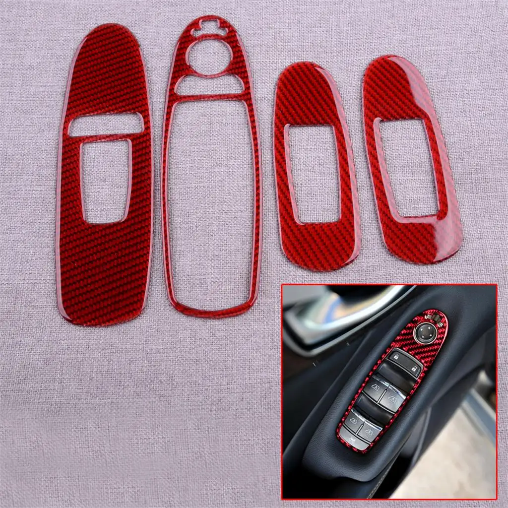 

CITALL 4Pcs Car Window Lift Switch Panel Cover Trim Fit for Infiniti Q50 2019 2018 2017 2016 2015 2014 Red Carbon Fiber