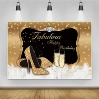 photo background happy fabulous womens birthday party golden high heels dots feather poster photographic backdrop photo studio
