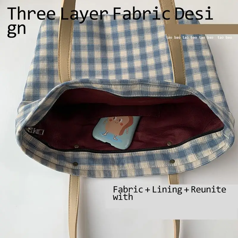 

Square Check Canvas Shoulder Bag Designer Women's Korean Simplicity Messenger Bag Female Simple Handbag Letter Printing Tote