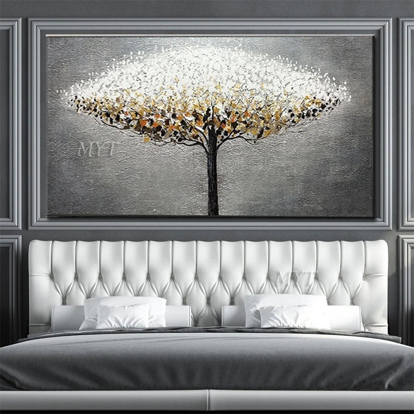 Yellow And White Trees Abstract Oil Painting On Canvas For Living Room Hom Decor Pictures Wall Art Paintings | Дом и сад